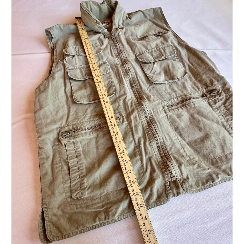VTG Banana Republic Safari Utility Vest Tan Cotton XL Hood Photo Fishing Hunting